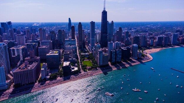 High angle view of cityscape against sky