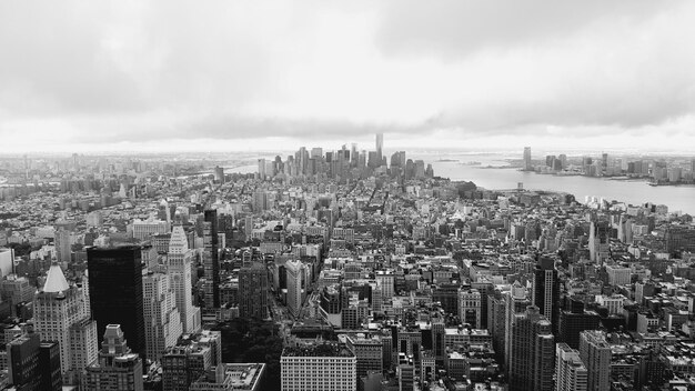 High angle view of cityscape against sky