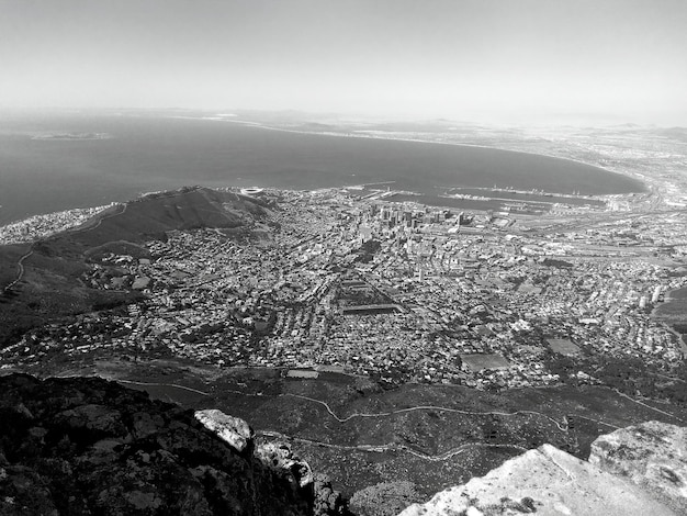 High angle view of cityscape against sky