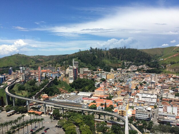 High angle view of cityscape against sky