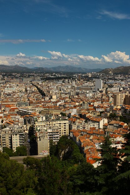 High angle view of cityscape against sky