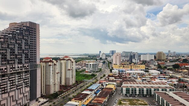 High angle view of cityscape against sky