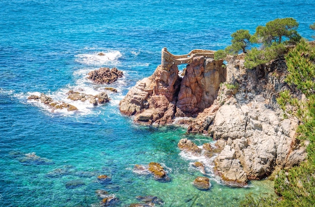 high angle view of cliff in sea