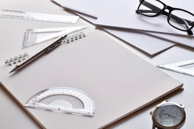 High angle view of clock on table