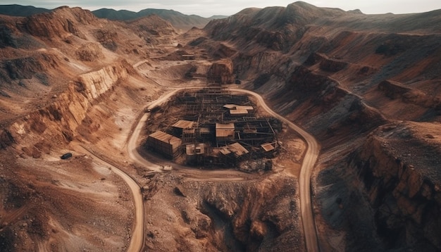 High angle view of coal mine machinery digging generated by AI