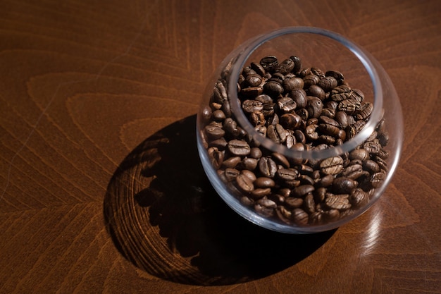 high angle view of coffee beans in container on table