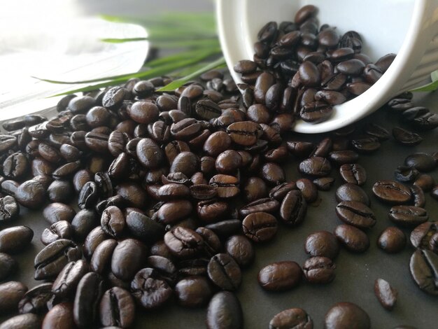 High angle view of coffee beans on table