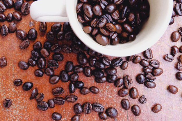 High angle view of coffee beans on table