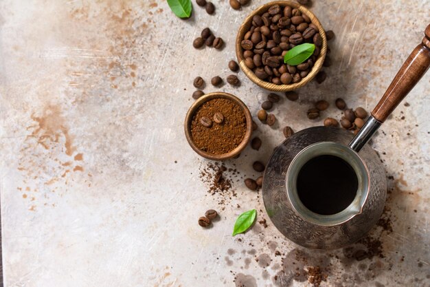 High angle view of coffee beans on table