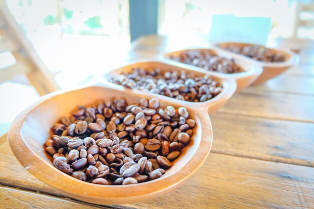 High angle view of coffee beans on table