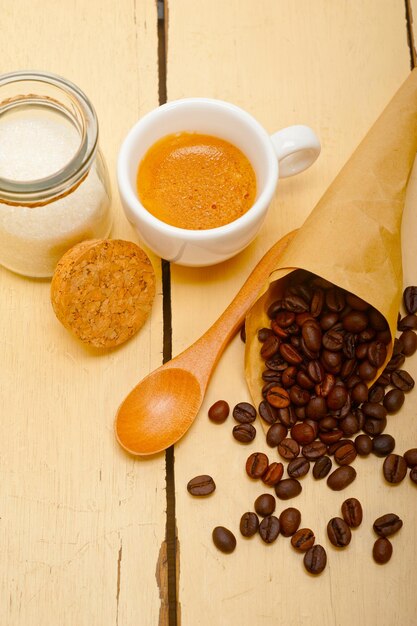 High angle view of coffee beans on table