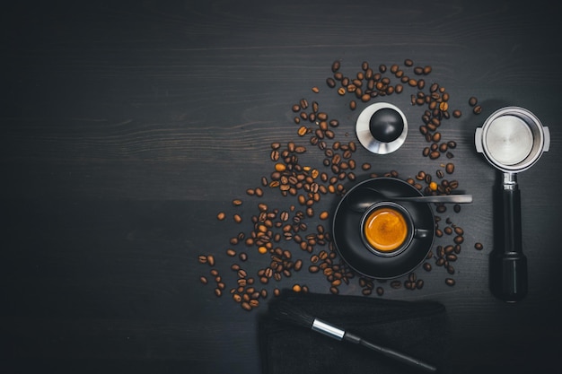 Photo high angle view of coffee beans on table