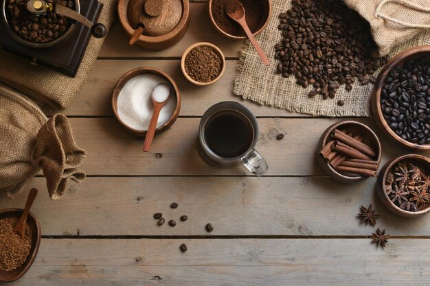 High angle view of coffee beans on table