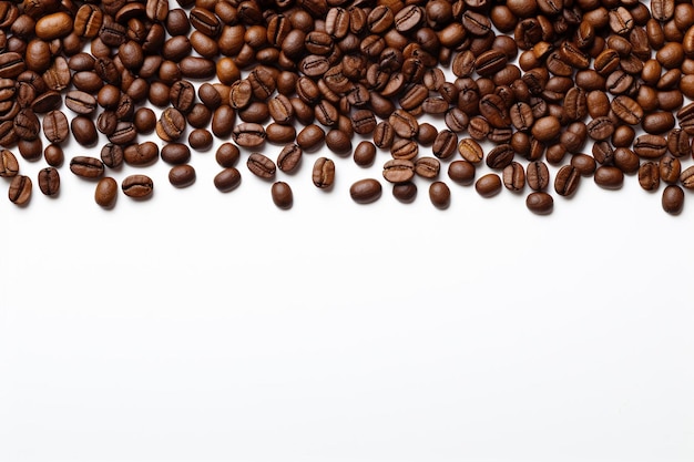 High angle view of coffee beans on white background