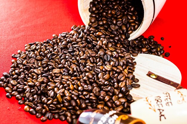 High angle view of coffee beans