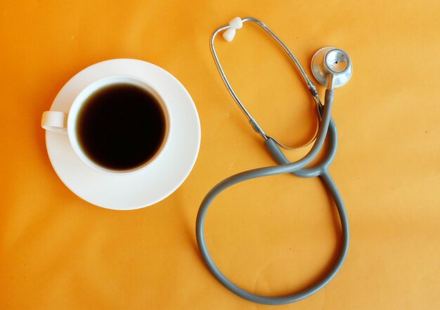 High angle view of coffee cup on table