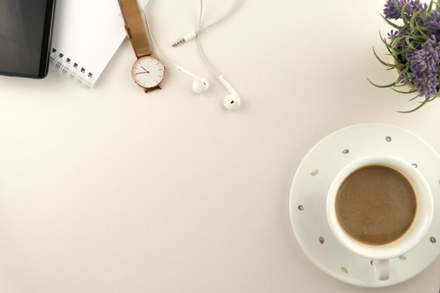 High angle view of coffee cup on table