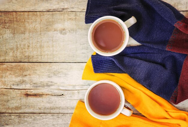 High angle view of coffee cup on table