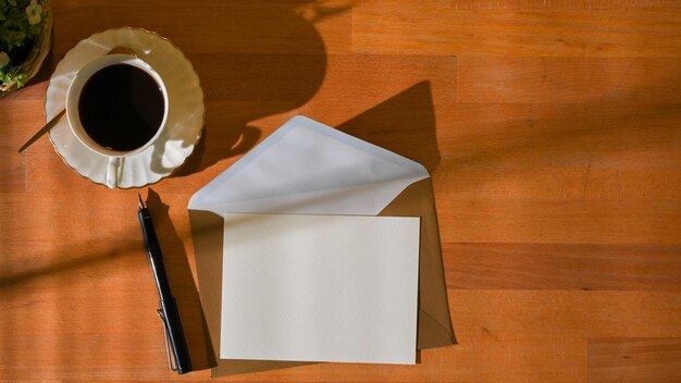 High angle view of coffee cup on table