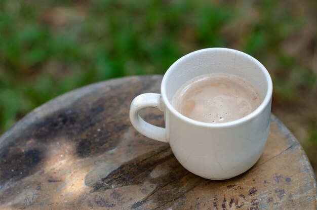 High angle view of coffee cup on table