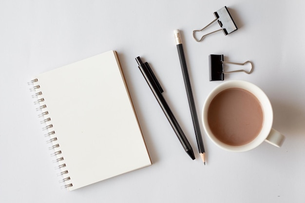 High angle view of coffee cup on white table