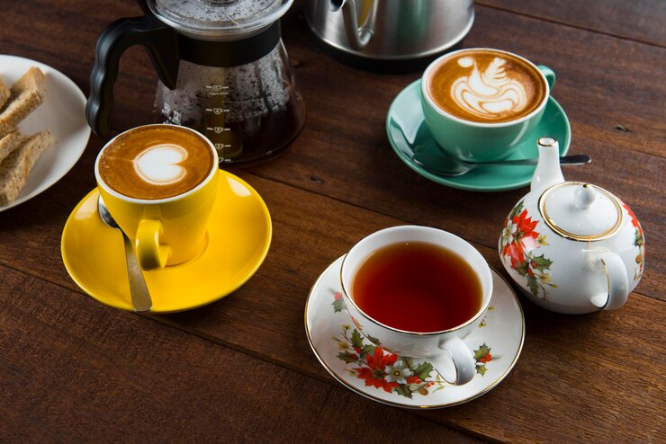 Photo high angle view of coffee cups on table