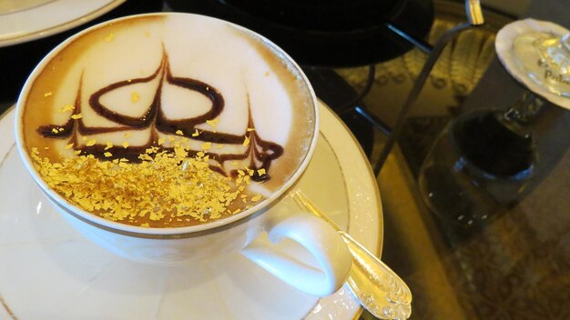 High angle view of coffee on table