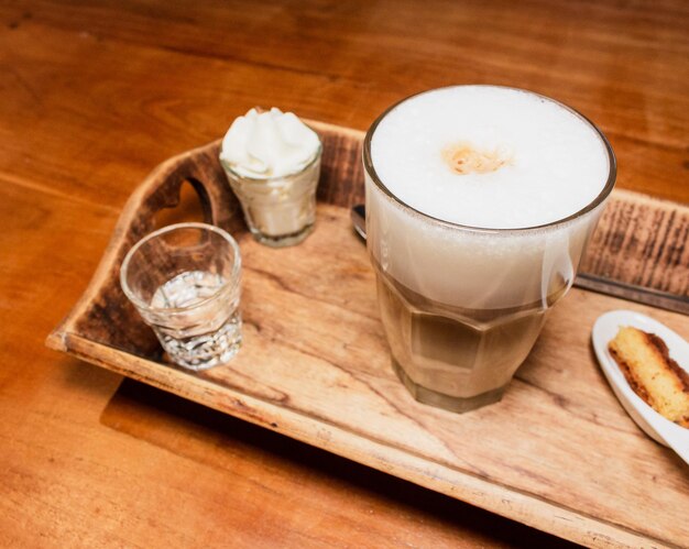 High angle view of coffee on table