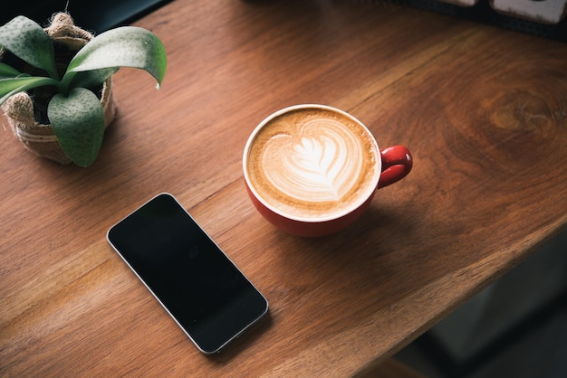 Photo high angle view of coffee on table