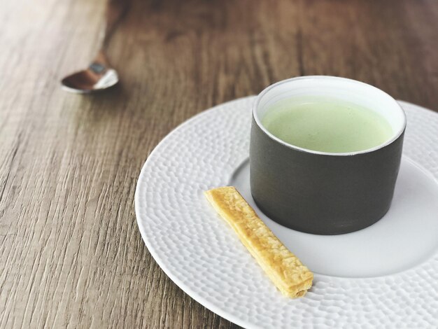 High angle view of coffee on table