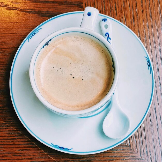 High angle view of coffee on table