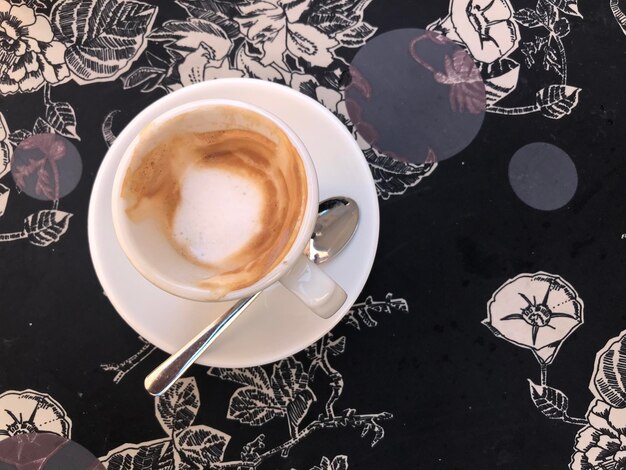 High angle view of coffee on table