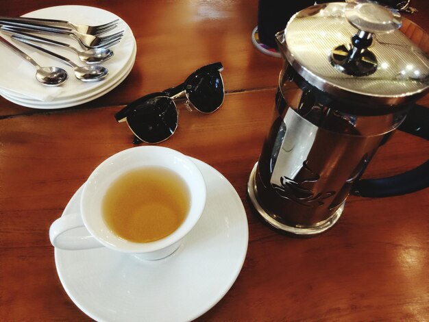 High angle view of coffee on table