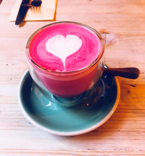 High angle view of coffee on table