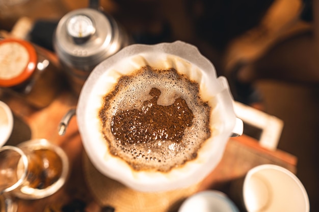 Photo high angle view of coffee on table