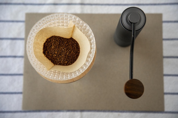 Photo high angle view of coffee on table