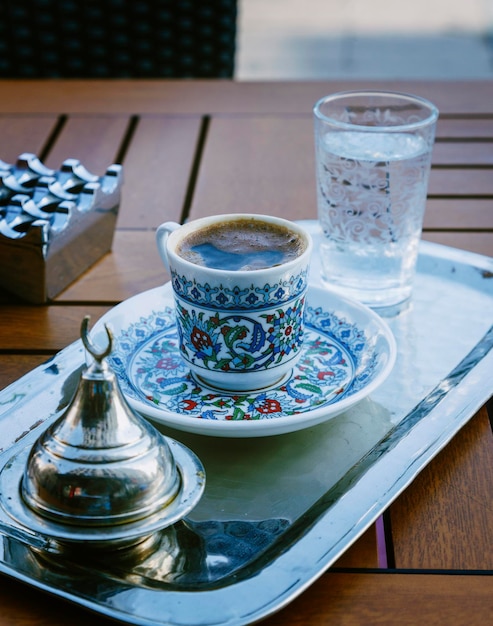 high angle view of coffee on wooden table