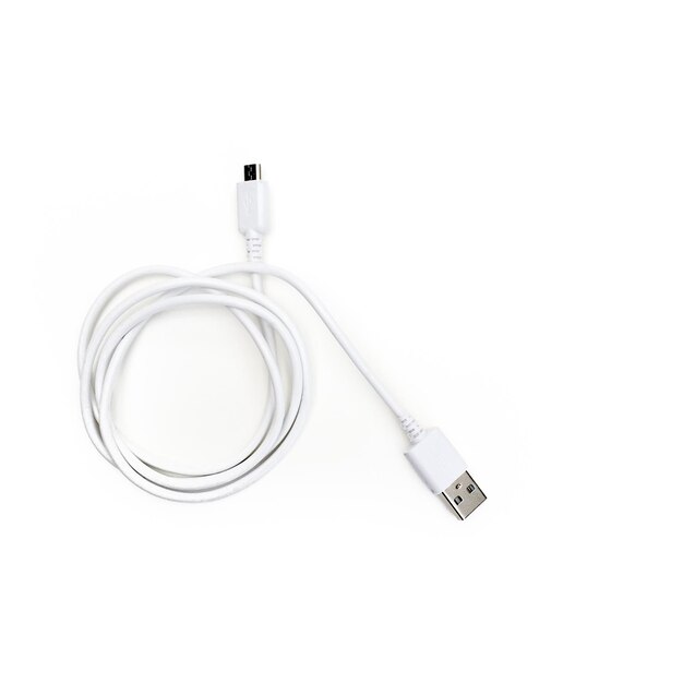 Photo high angle view of coiled usb cable against white background