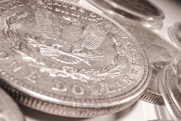 High angle view of coins in container on table