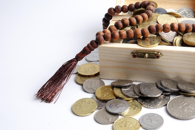 High angle view of coins on table