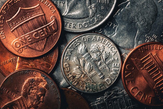 Photo high angle view of coins