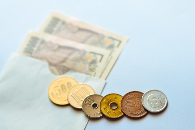 High angle view of coins