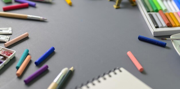 High angle view of colored pencils on table