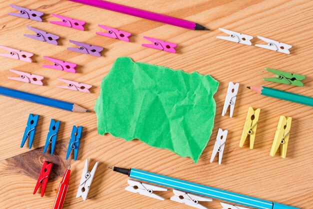 High angle view of colored pencils on table