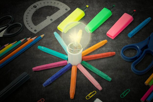 High angle view of colored pencils on table