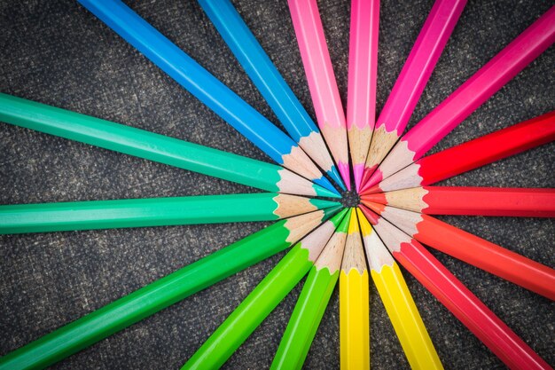 High angle view of colored pencils on table