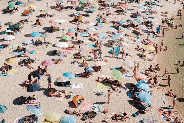 Photo high angle view of colorful umbrellas on beach