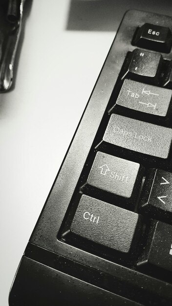 High angle view of computer keyboard on desk