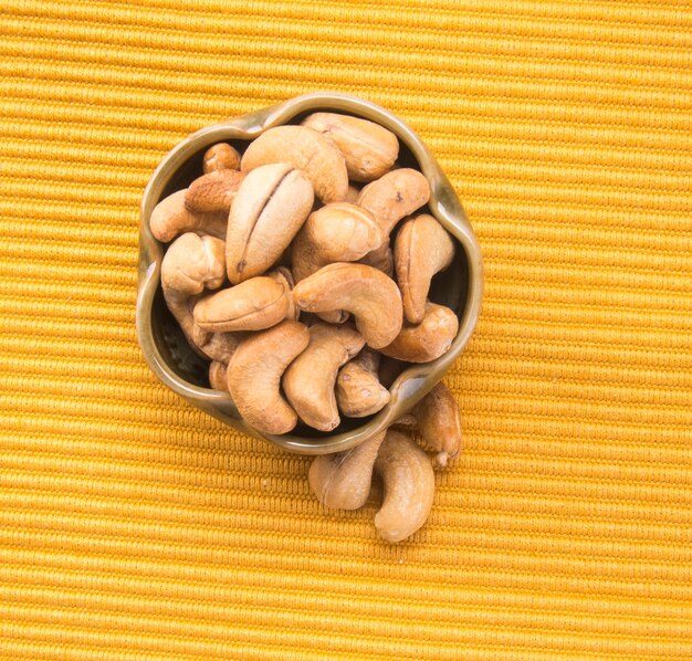 High angle view of cookies in bowl on table