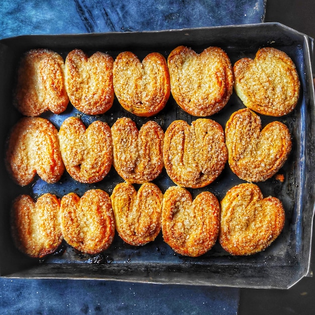 High angle view of cookies in container